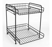 Cozary Organisateur de Cuisine, Étagère à 2 Niveaux en Acier - Design Aéré pour Coin Café, Bureau et Salle de Bain, Gain de Place (30x29.5x25cm, Noir)