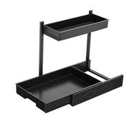 Cozary Organisateur de Rangement sous Évier Cuisine Coulissant - Étagère Réglable 2 Niveaux pour Placard, Lave-Vaisselle, Salle de Bain - Raccord L-Type pour Espaces Étroits
