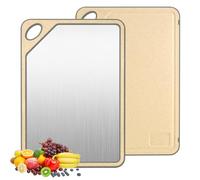 Cozary Planche a Decouper Double Face pour La Cuisine, Face Inox & Paille de blé PP (40x28x1cm), Passe Au Lave-Vaisselle, Rainure pour Le Jus, planche à découper antidérapante, Pour Viandes, Fruits