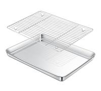 Cozary Plaque de Cuisson en Acier Inoxydable avec Grille de Refroidissement, 40x30x2.5cm Antiadhésives Rectangulaires Bac Cuisson,non Toxique et Résistant et Facile à Nettoyer Passe au Lave-Vaisselle