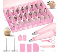 Cozary Poche a douille patisserie 42 pcs,30 douilles en acier inoxydable, 2 poches à douille réutilisables en silicone, pour gâteaux, cupcakes, cookies, pâtisseries