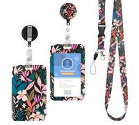 Cozary Porte Badge Tour de Cou avec Cordon Détachable, Florale Porte Cartes Enrouleur avec Clip& Lanières Rétractables, Cartes d'Identité pour Enseignants, Infirmières, Médecins, Etudiants