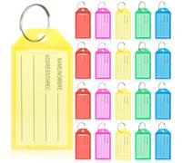 Cozary Porte Clef Etiquette 40 Pièces, Porte Clés Plastique avec Étiquettes en Papier Vierge Lignées Couvercles Transparents et Anneaux Fendus Identificateurs d'articles Robustes, 5 couleurs