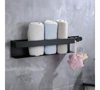 Cozary Porte Serviette Salle de Bain, Porte Serviette sans Percage, Accroche Torchon Cuisine avec 2 Crochets, Acier Inoxydable, Salle de Bain Accessoire, 43CM, Noir