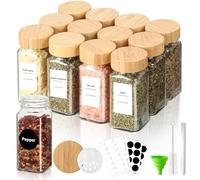 Cozary Pot a Epices en Verre avec Couvercle 12 Pièces 120ml Carré Bocaux à Épices Boite a Epices Avec étiquette Idéal pour conserver les épices, la cannelle et les graines de sésame