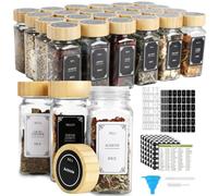 Cozary Pots à Épices - Set de 24 Bocaux à Épices en Verre avec Couvercle Bambou, 648 Étiquettes, Pot à Épices avec Double Ouverture, Idéal pour Rangement Épices et Cuisine