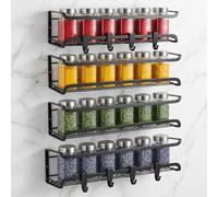 Cozary Rangement Épices Cuisine 4 Pièces, Étagère Murale Métal Sans Percage, Étagères à Épices Réglables avec 4 Crochets, Organiseur de Cuisson pour Armoires, Réfrigérateur, Murs - 29x7x7 cm