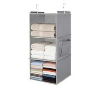 Cozary Rangement Suspendu avec 3 Compartiments, Étagère de Penderie à Suspendre, Rangement Porte à Suspendre, Organiseur de Vêtement avec 2 Crochets, Etagere Placard pour Chambre d'enfant, Gris