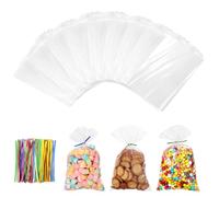 Cozary Sachet Bonbon Transparent 10x15 cm, 200 Pièces avec Liens Colorés | Kit de 200 Sachets Transparents OPP, Inodores et Résistants, pour Bonbons, Biscuits, Cadeaux, Fêtes, Écoles et Ateliers