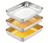 Cozary Set de 3 Plats Four Inox 25x20x5 cm - Empilables, Anti-Rouille, Passe au Lave-Vaisselle - Plat Inox Rectangulaire pour Cuisson, Marinade & Service