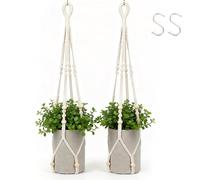 Cozary Suspension Macramé pour Plante 2 Pièces, Suspension Plante Macramé Corde de Coton Porte Décoration du Jardin Intérieur ave 2 Crochets Suspendu