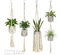 Cozary Suspension Macramé pour Plante 4 Pièces, Suspension Plante Macramé Corde de Coton Porte Décoration du Jardin Intérieur ave 4 Crochets Suspendu