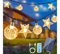 COZII Guirlande Lumineuse Exterieure Solaire, 18M 100 LED Lumiere Guinguette Exterieur, 8 Modes et fonction mémoire, Télécommande, IP65 Imperméable Pour jardin, balcon, mariage, Noël - Blanc Chaud