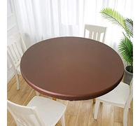 Cozomiz Nappe en Vinyle Couverture de Table Élastique Ajustée en Flanelle Antidérapant Protecteur De Table Imperméables Nappe Enduite 110cm Coupe Ajustée Ronde Marron
