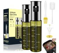 Cozxra Spray Huile Cuisine Pulvérisateur d’Huile, Lot de 2 Vaporisateur Huile Verre 100ml, Pulverisateur d'olive Inox pour Grillades, Air Fryer, Ustensiles Friteuse à Air avec Accessoires Antigoutte