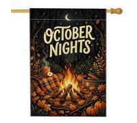 Cozy Autumn Bonfire Forest Drapeau de maison 71 x 101 cm | Scène de feu de joie, drapeau de cour, feuillage d'automne, citrouilles, forêt forestière, décoration saisonnière rustique