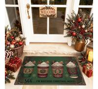 Cozy Christmas Movie Coffee Citation Mug Paillasson 73,7 x 43,2 cm | Thème film de vacances, tapis d'entrée, design de boisson confortable, motif écossais, décoration d'entrée