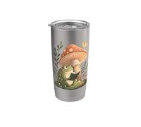 Cozy Frog Mushroom Livre de lecture mignon Cottagecore Esthétique Gobelet isotherme en acier inoxydable double paroi