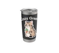 Cozy Green Cute Tabby Cat Amoureux des plantes succulentes Gobelet isotherme en acier inoxydable double paroi