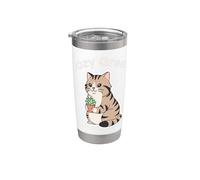Cozy Green Cute Tabby Cat Amoureux des plantes succulentes Gobelet isotherme en acier inoxydable double paroi