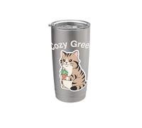 Cozy Green Cute Tabby Cat Amoureux des plantes succulentes Gobelet isotherme en acier inoxydable double paroi