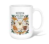 Cozy Holiday Sips Théière de Noël en céramique 445 ml | Thème d'hiver confortable, tasse à thé, décoration de cuisine festive, illustration de théière et de tarte