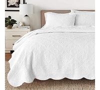 Cozy Line Home Fashions Parure de lit réversible 100% Coton, Motif médaillon Victorien, Blanc uni, Couvre-lit (Blantyre - Blanc, King - 3 pièces)