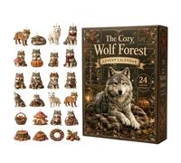 Cozy Wolf Forest Calendrier de l'Avent 2026, 24 ornements en acrylique 2D | Compte à rebours de 24 jours, pendentifs de collection, décoration d'arbre et d'intérieur, motifs de loup uniques