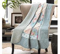 Cozyholy Couvre-lit réversible 100% Coton Patchwork pour lit Une Place - Motif Floral Bleu - Style Shabby Chic