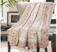 Cozyholy Couvre-lit réversible 100% Coton Patchwork pour lit Une Place - Motif Floral Rose - Style Shabby Chic