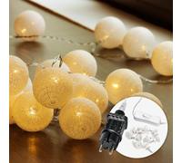 CozyHome Blanc guirlande lumineus boule coton - 20 LED & 6m Blanc chaud