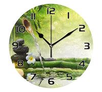 COZYhome Horloge murale moderne japonaise zen pierre bambou horloge murale ronde silencieuse sans tic-tac, fonctionne à piles pour salon, chambre à coucher, cuisine, bureau, école