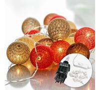 CozyHome Marron guirlande lumineus boule coton - 20 LED & 6m I Avec fiche