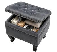Cozykimo Tabouret avec espace de rangement en velours, repose-pieds pour fauteuil, tabouret rembourré, tabouret de maquillage avec pieds en bois, 44 x 37,5 x 42 cm, charge jusqu'à 300 kg, pour salon