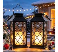 Cozymeow Lanterne Solaire Exterieur, 2 Pièces Suspension Lampe Solaire | Bougie LED Flamme Vacillante,IP44 Étanche Deco Jardin Exterieur pour Table Terrasse Funeraire Balcon Decoration, Noir