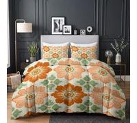 CozyRest Couette 140x200 cm Années 70 Rétro Orange Floral Imprimée 4 Saisons pour Lit 2 Personnes, Super Doux sans Houss et 2 Taies d'oreiller 65x65 cm- Plantes Modernes Mid-Century