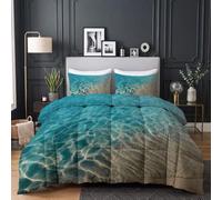 CozyRest Couette 160x200 cm Eau de mer Ondulations Imprimée 4 Saisons pour Lit 2 Personnes, Edredon Réversible Couette Legere, Super Doux sans Houss et 2 Taies d'oreiller 65x65 cm-