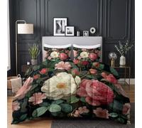 CozyRest Couette 160x200 cm Floral Style Britannique Imprimée 4 Saisons pour Lit 2 Personnes, Edredon Réversible Couette Legere, Super Doux sans Houss et 2 Taies d'oreiller 65x65 cm- Vintage Rustique