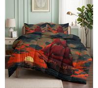 CozyRest Couette 160x200 cm Rouge Voilier Imprimée 4 Saisons pour Lit 2 Personnes, Edredon Réversible Couette Legere, Super Doux sans Houss et 2 Taies d'oreiller 65x65 cm- Exploration Aventure
