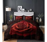 CozyRest Couette 200x200 cm Floral Rose Rouge Imprimée 4 Saisons pour Lit 2 Personnes, Edredon Réversible Couette Legere, Super Doux sans Houss et 2 Taies d'oreiller 65x65 cm- Romance Sombre