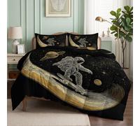 CozyRest Couette 200x200 cm Skateboard Astronaute Ciel étoilé Ciel Nocturne Imprimée 4 Saisons pour Lit 2 Personnes, Super Doux sans Houss et 2 Taies d'oreiller 65x65 cm- Science-Fiction Cool