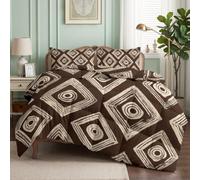 CozyRest Couette 220x240 cm Motif Tribal Imprimée 4 Saisons pour Lit 2 Personnes, Edredon Réversible Couette Legere, Super Doux sans Houss et 2 Taies d'oreiller 65x65 cm- Marron Chocolat Géométrique