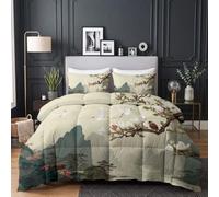 CozyRest Couette 240x260 cm Peinture à l’Encre Traditionnelle Chinoise Imprimée 4 Saisons pour Lit 2 Personnes, Super Doux sans Houss et 2 Taies d'oreiller 65x65 cm- Paysage Oriental