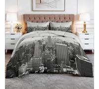 CozyRest Couette 4 Saisons - 1 Personnes Réversible Hypoallergénique, Couette Légère 140x200 cm Paysage Urbain de New York avec 2 tTaie d'oreiller Entretien Facile