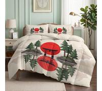 CozyRest Couette 4 Saisons - 2 Personnes Réversible Hypoallergénique, Légère 200x200 cm Peinture à l’Encre Porte Torii Japonaise avec 2 tTaie d'oreiller Entretien Facile