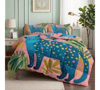 CozyRest Couette Art Pop Moderne 4 Saisons - 2 Personnes Réversible Hypoallergénique, Couette Légère 200x200 cm Pois Chat Bleu avec 2 tTaie d'oreiller Entretien Facile