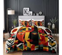 CozyRest Couette Collage cubiste Africain 4 Saisons - 2 Personnes Réversible Hypoallergénique, Légère 220x240 cm Abstrait Profil de Visage Masque avec 2 tTaie d'oreiller