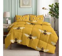 CozyRest Couette Minimalisme Nordique 4 Saisons - 2 Personnes Réversible Hypoallergénique, Légère 140x200 cm Insecte Abeille Jaune avec 2 tTaie d'oreiller Entretien Facile