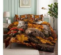 CozyRest Couette Peinture à l’Huile Animaux Sauvages 4 Saisons - 2 Personnes Réversible Hypoallergénique, Légère 160x200 cm Automne Forêt Hérisson avec 2 tTaie d'oreiller