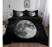 CozyRest Housse de Couette Lune Spatiale De Rêve Motif 2 pièces Parure de lit 1 Personne Enfant Ultra Doux Microfibre Housse de Couette Réversible, avec Fermeture Éclair (90 x 190 cm Noir)